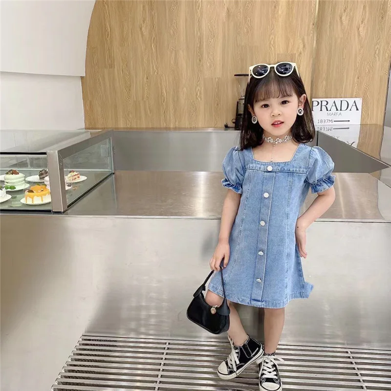 2022 New Summer Girls Dress Korean Style Solid Color Fashion Casual A-line Kids Cute Style Girls Denim Skirts