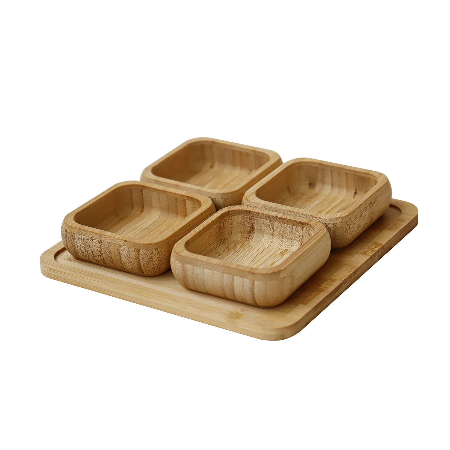 Appetizers nuts candy dry fruit bamboo cup snack serving bowl set with tray, 4 bowls for serving food