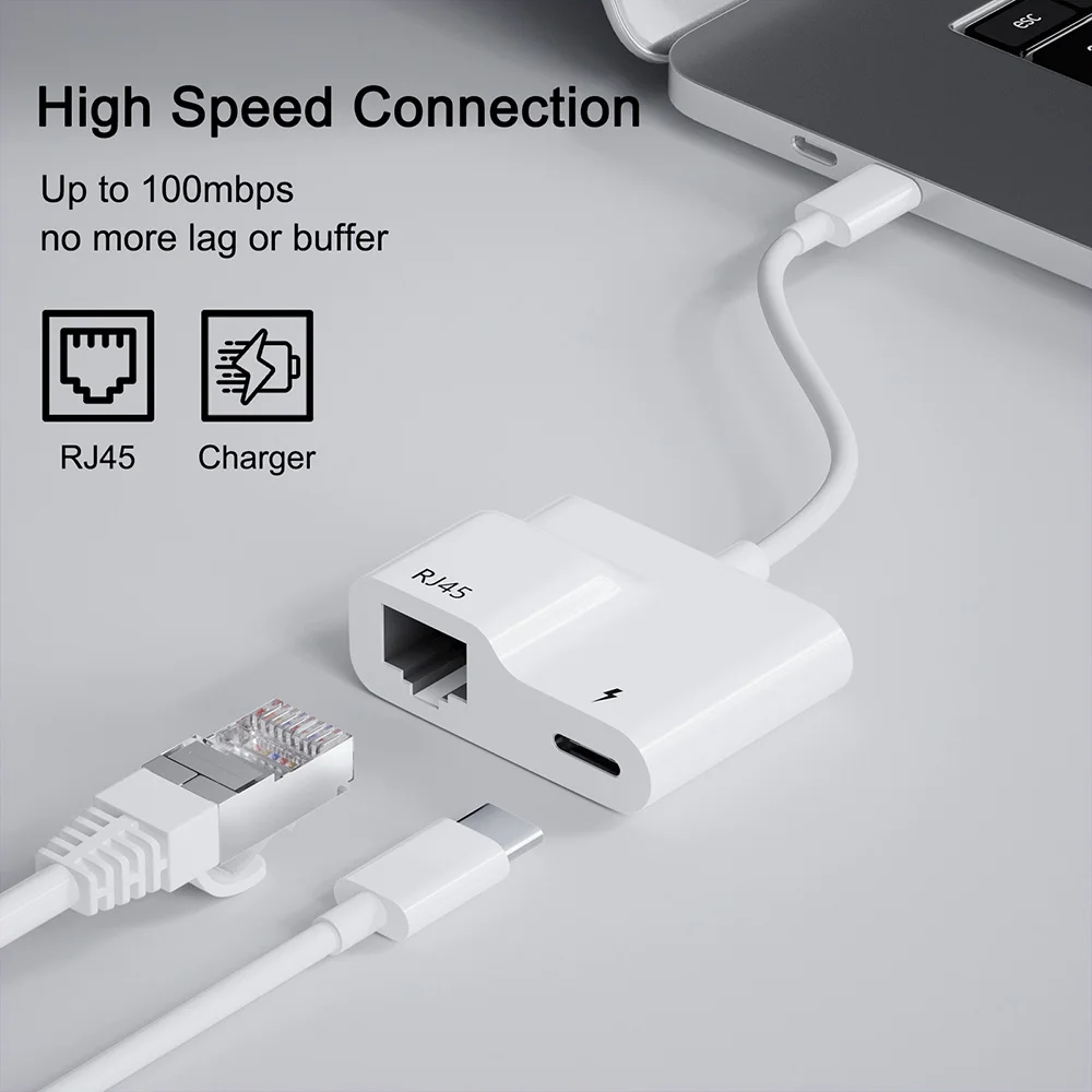 USB C to Ethernet Adapter Type C to LAN Gigabit Ethernet RJ45 Network Adapter Wired LAN converter for iPad Android Mackbook Pro