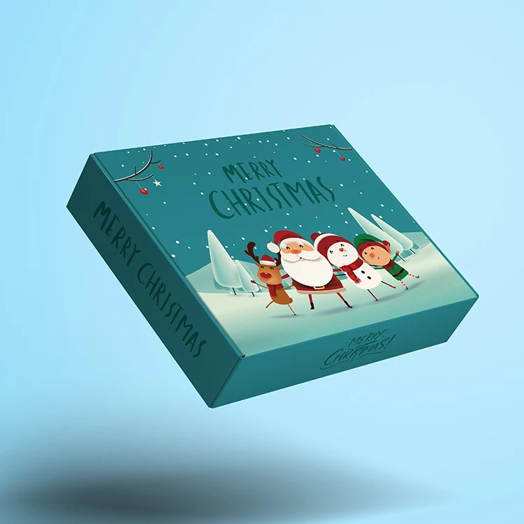Christmas Design Corrugated Cardboard Folding Flat Gift Packaging Mailer Box With Logo