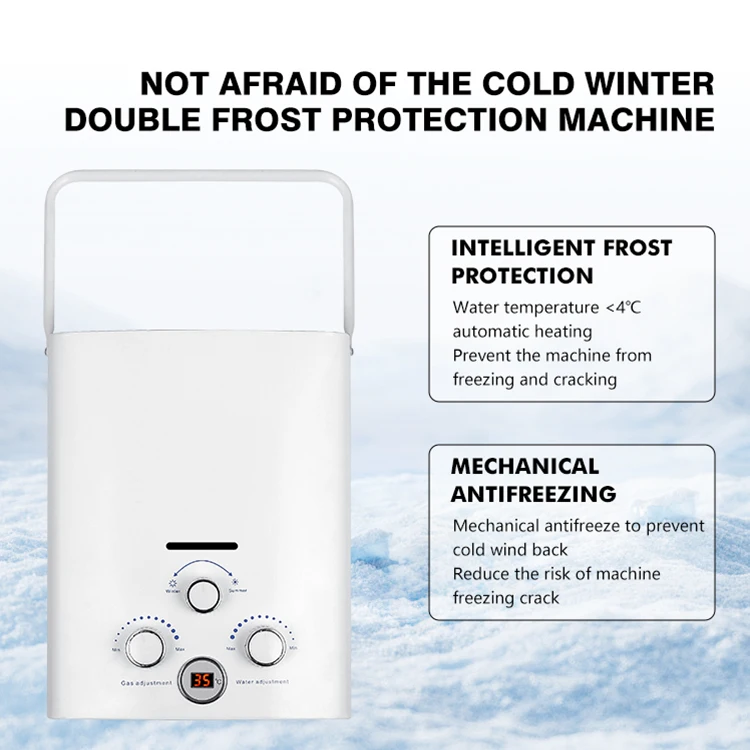 White Outdoor Portable Waterproof Water Heater Camping RV High Power Instant Heating Gas Water Heater