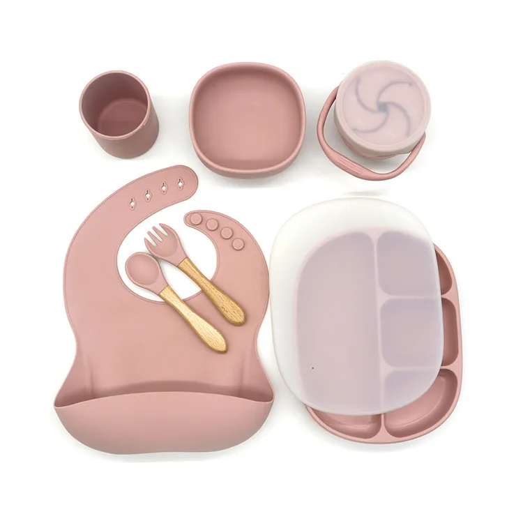 Bpa Free Soft Silicone Baby Feeding Set Solid Eating Plate Baby Plates Silicone With Spoon And Fork Diner Set For Baby Plate