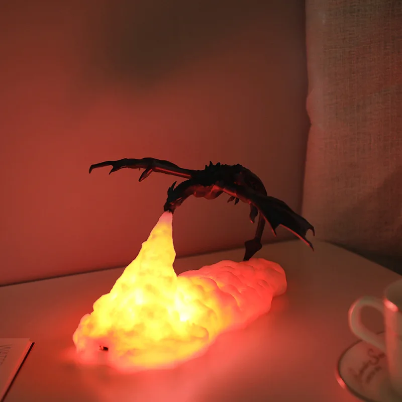 Biumart 3D Print LED Night Light Fire-breathing Dragon Table Lamp Space Shuttle Rocket Bedside Lights for Children