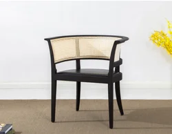 Morden Nordic woven cane black bamboo Rarran dinding chair wooden chair PU seat wicker for hotel dining chairs upholstered