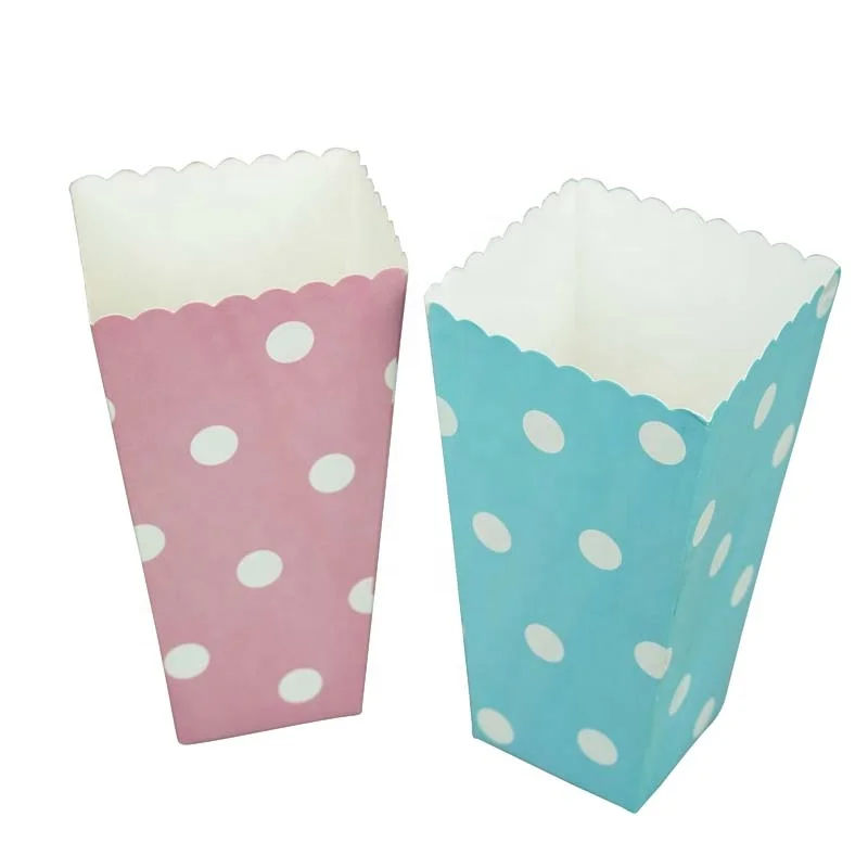 Greaseproof Popcorn Containers Auto Pop-Up Popcorn Boxes Mini Pop Corn Buckets Polka Dots Colorful Striped Open Top Popcorn Box