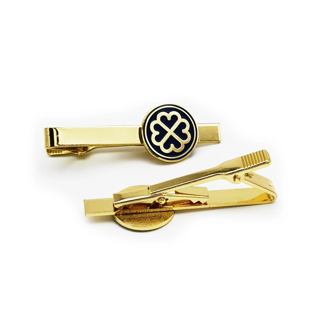High end business man gifts custom enamel logo brass tie clip gold plated metal crafts tie clips for men clothing set decoration