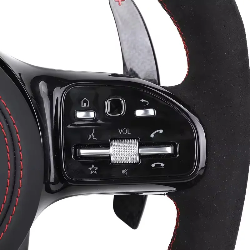 Customized Gloss Black Carbon Fiber Shift Paddle Alcantara Leather Steering Wheel for Mercedes Benz Cls63 GLB Sl R230 W210 W220