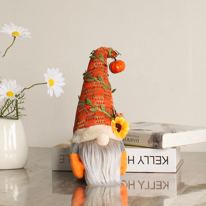 Personalized Pumpkin Sunflower Faceless Doll Dwarf Table Harvest Ornament For Home Party Window Autumn Plush Couple Decoration