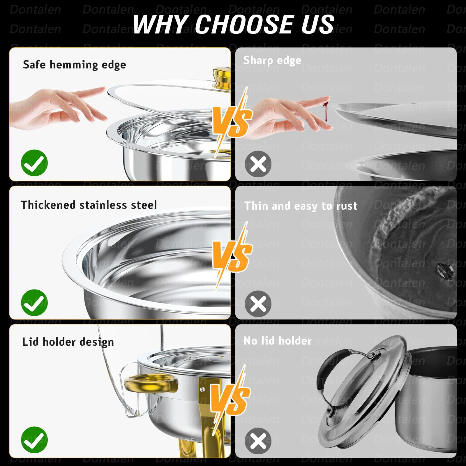 4pcs Set Hotel Restaurant Stainless Steel Food Warmers Buffet Chafing Dishes Food Heater Hot Pot Cater Display Food Warmer Set