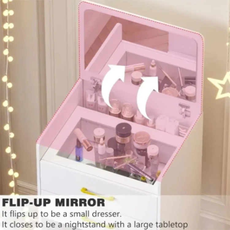 3 in 1 Vanity Desk with Plip Top Mirror,Compact Makeup Vanity with 3 Drawers Cushioned Tool  Manufacturers