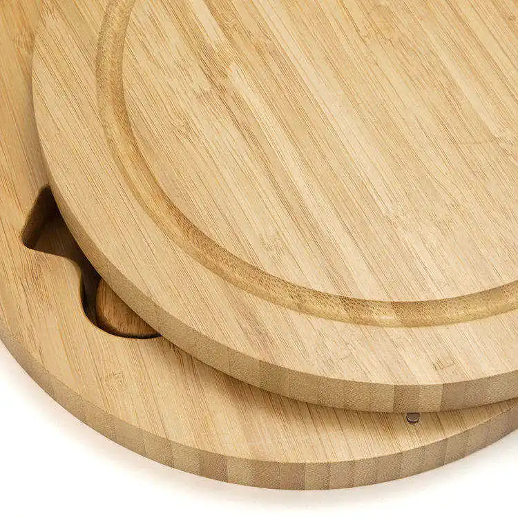 Wholesale Round Bamboo Cutlery Knife Set Cheese Cutting Charcuterie Board