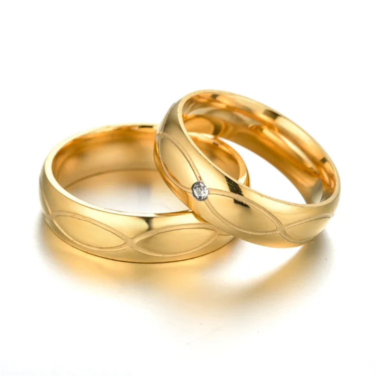 6mm 18k Gold Plated Titanium Steel Engagement Couple Rings Jewelry Stainless Steel Gold Wedding Rings for Couples