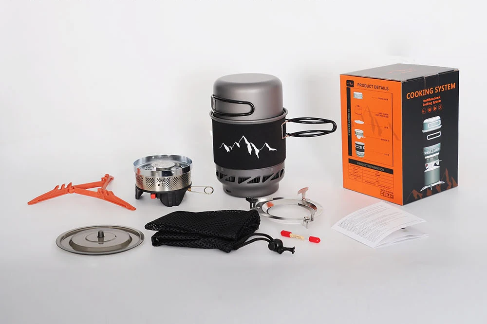 2023 New Camping Backpacking Stove Cooking System Lightweight Stove Set with 0.75L Pot and 0.25L Fry Pan