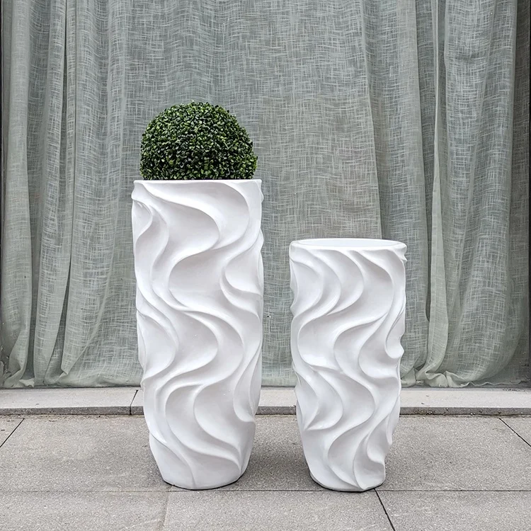  Economical custom design White Wave Design Fiberglass Plant Pot luxury flower decorative
