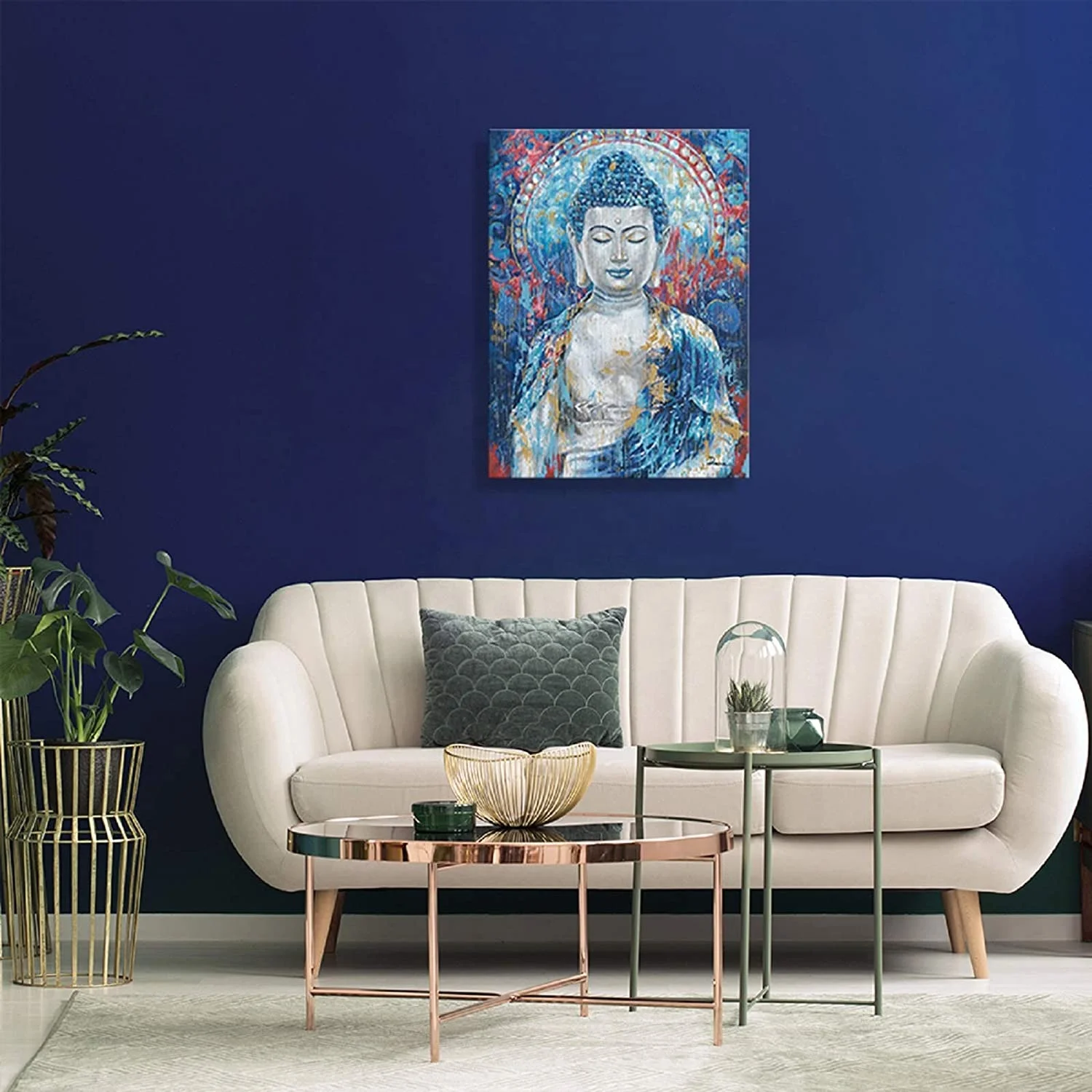 Vintage Buddhism Gautam Buddha Statue Canvas Art Zen Wall Art Painting Teal Buddha Painting Prints On Canvas Giclee Wall Decor