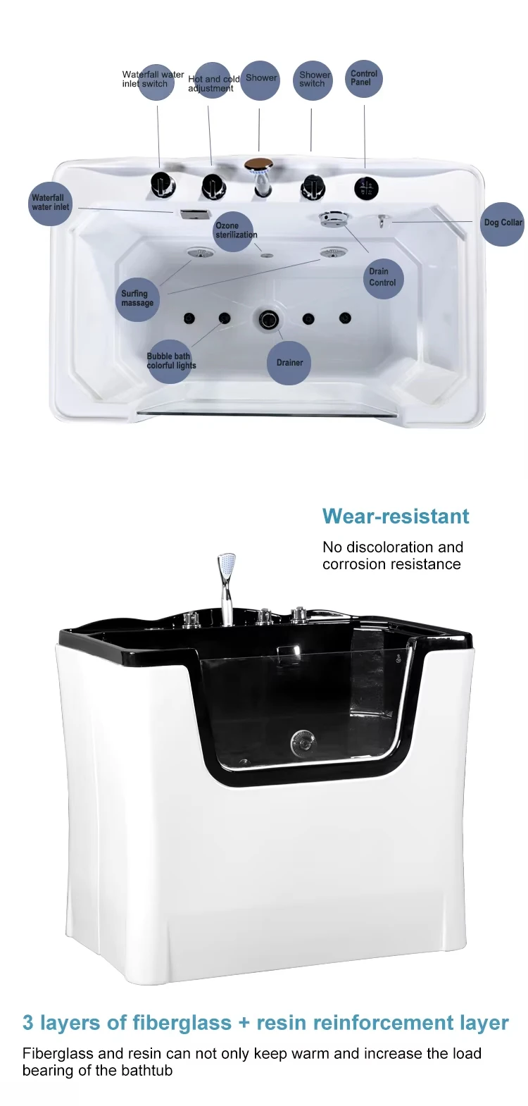 Factory Direct Supply Height Adjustable Shatter Resistance Animal Cleaning Equipment Pet Bathtub