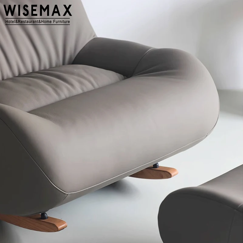 WISEMAX FURNITURE Classic Italian design creative leisure leather and solid wood sofa chair footrest lounge chair for home villa
