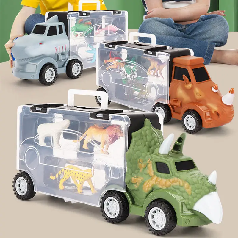 2024 Wholesale Cheap Plastic Animals Military Vehicle Toys Pretend Play Dinosaur Carrier Truck Vehicle With Dinosaur Figures