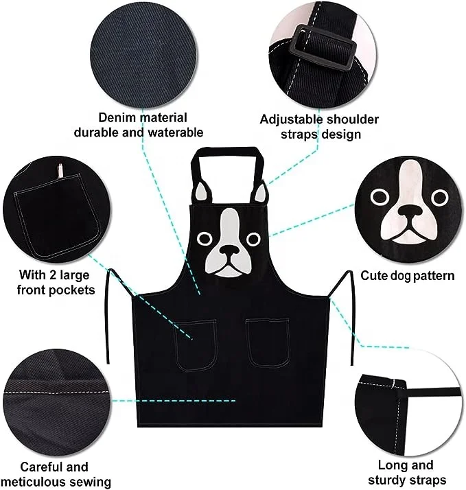 Custom Heavy Duty Apron Baking Cooking Printed Denim Apron With Two Pockets  apron
