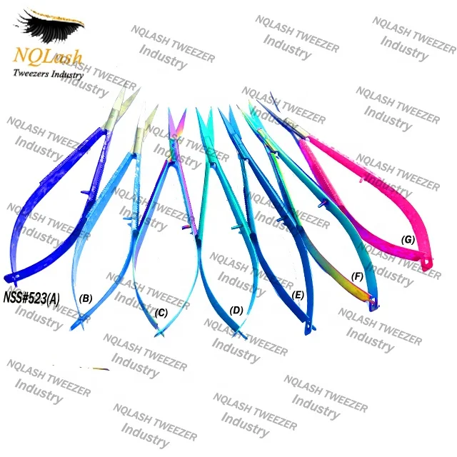 
New Rainbow Pink Purple Eyebrow Micro Eyelash Spring Scissors from NQLASH Tweezers 