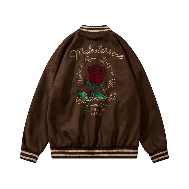 Retro rose embroidered baseball jacket jacket  autumn new high street high quality  brand jacket