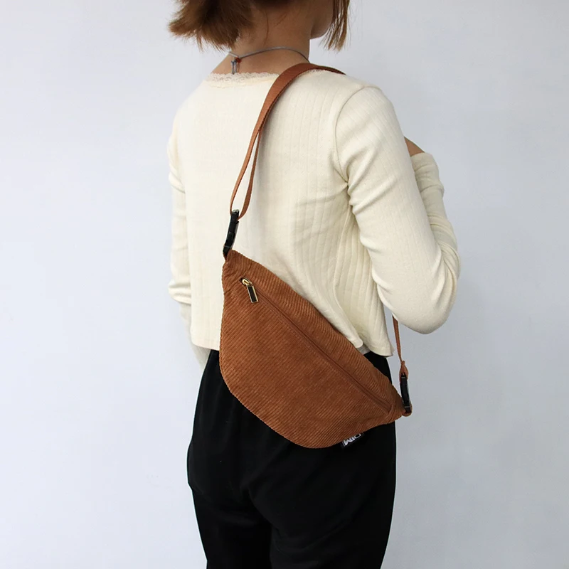 Hot Custom 2024 Corduroy For Outdoor Sport Chest Bag Large Capacity Crossbody Bag Women Men Cross body Bag Fanny Pack