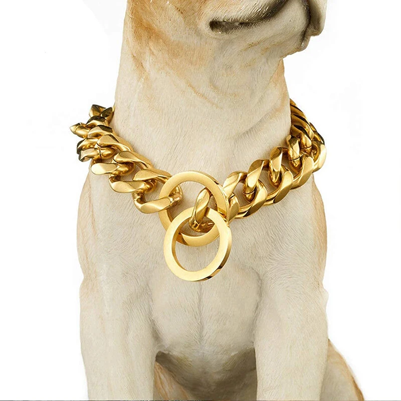 15mm Stainless Steel Dog Collar Custom Collares de Acero Inoxidable Gold Dog Choke Collar Miami Cuban Link Dog Chain