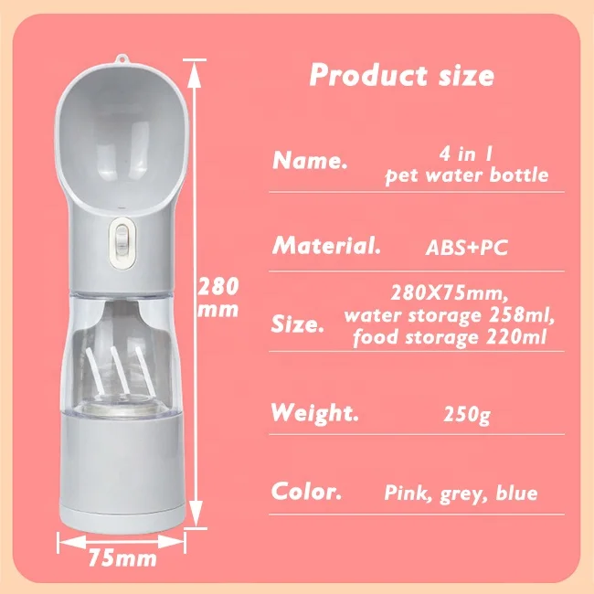 Outdoor Dog Drink Bottle Travel 4 In 1 Wide Mouth Plastic Portable Dog Water Bottle With Poop Bag