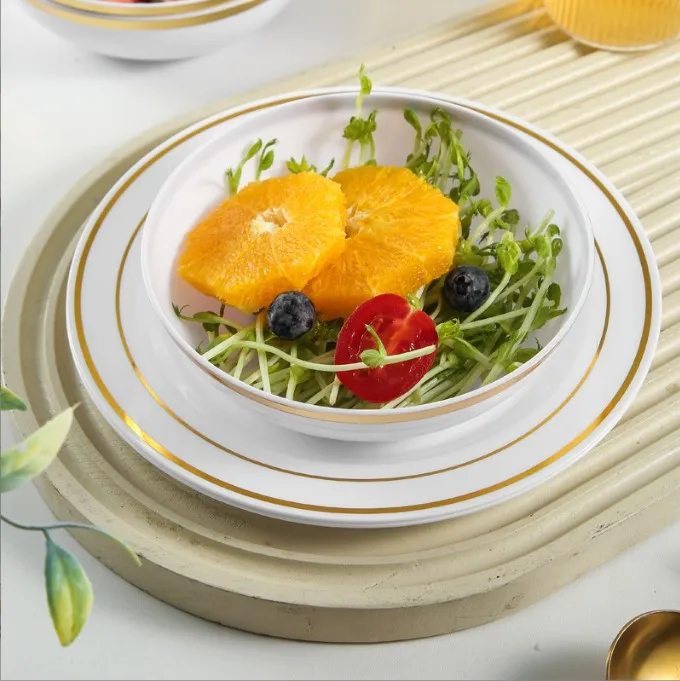 Bronzing side bowl disposable plastic large diameter bowl salad fruit hot pot cross-border foreign trade tableware