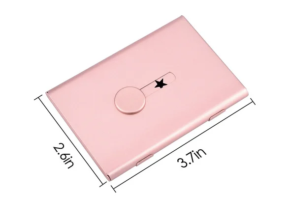 Новые товары, изготовленные на заказ, анодированная алюминиевая кнопка для женщин, визитница с именем, металлический держатель для карт с блокировкой RFID