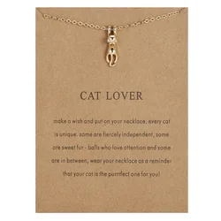 Simple Creative Card Neckace Make A Wish Cat Lover Charm Gold Plated Choker Necklaces