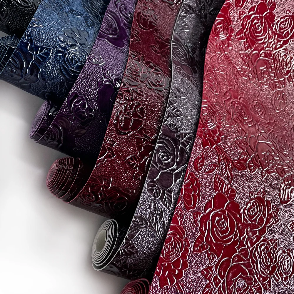 0.9mm Rose Embossed Artificial Leather Waterproof Faux Leather Cotton Fabric Sewable Material