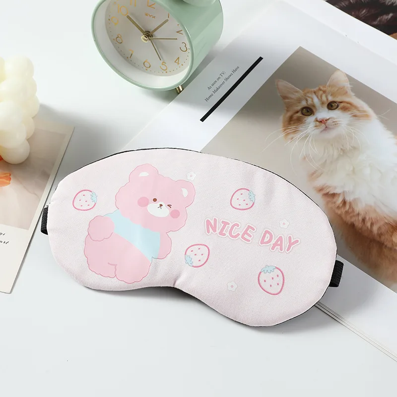Cute bear print animal design polyester sleep mask promotional sale polyester cheap eye mask for sleeping