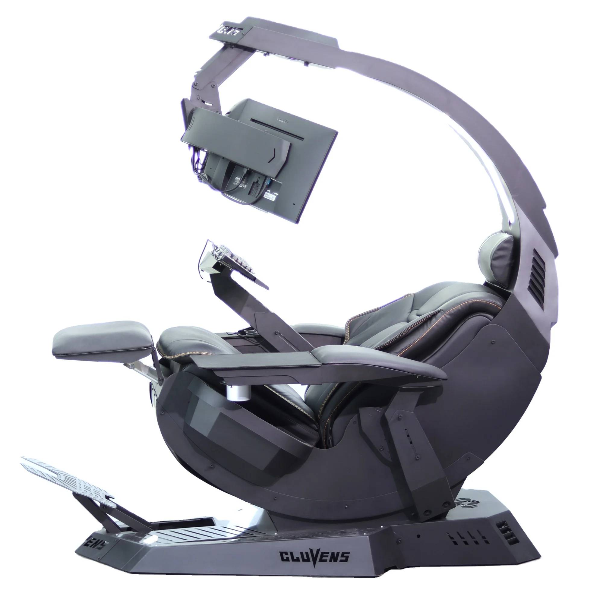 Cluvens Manticore biggest computer cockpit recline workstation chair for up to 5 monitors