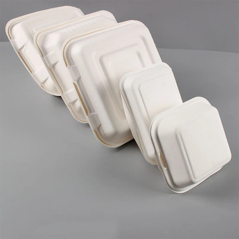 Customizable  Greaseproof and Microwavable Eco Friendly Bagasse Food Containers Biodegradable Lunch Box Disposable
