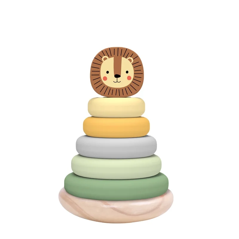 RTS Rainbow tower set baby stacked ring building block set cup solid wood ring color recognition coordination numberblocks