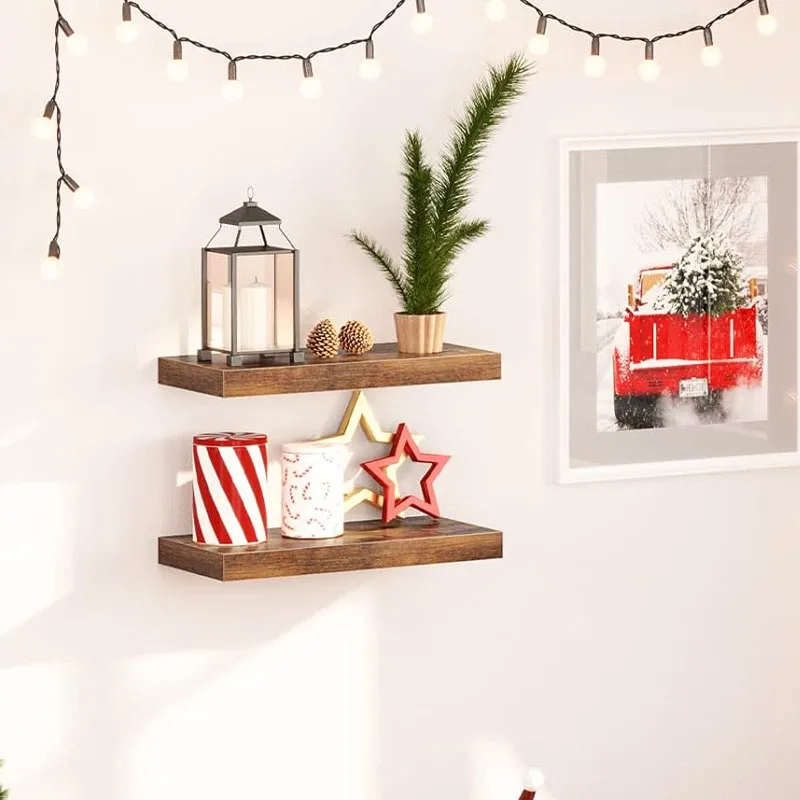 OEM ODM Set Of 2 Rustic Natural Wooden Nursery Book Shelves Wholesale Wood Wall Floating Shelf Kids Bookshelf For Wall