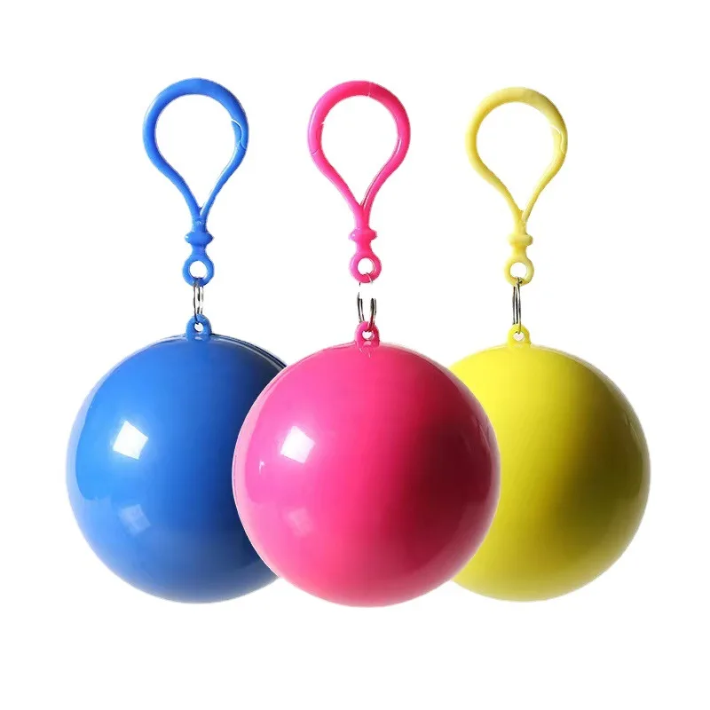 Transparent PVC Unisex Raincoat Portable rain poncho W/ Keyring Ball