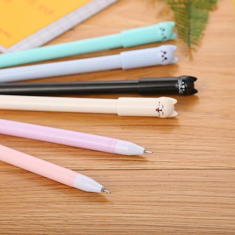 New Design Cute Kawaii Cat Creative Cartoon Ballpoint Pen in Black Ink Gel for Office and School Plastic Stationery