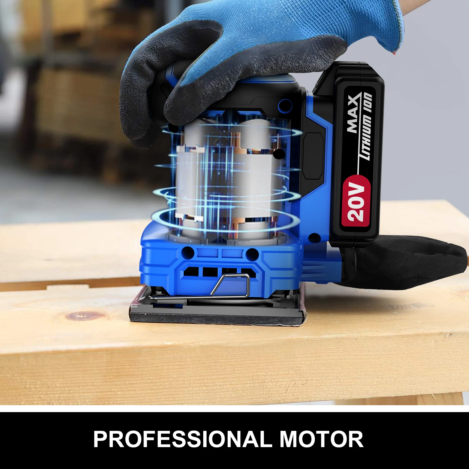 Hehui 20V Li-Ion Durable Mini Hand Grinder Sander Orbital Palm Cordless Mouse Sander Orbit Sander