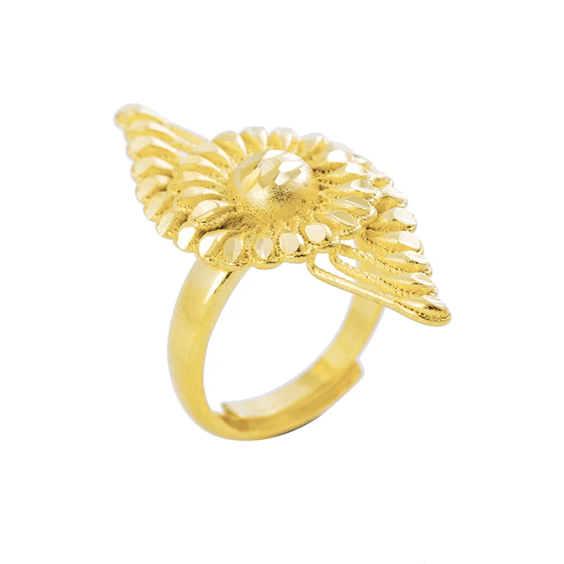Hongyu Fine Jewellery Dubai 24K Gold Plating Copper Flower Ring Fashion Wedding Engagement Gold Finger Ring Design for Women R60