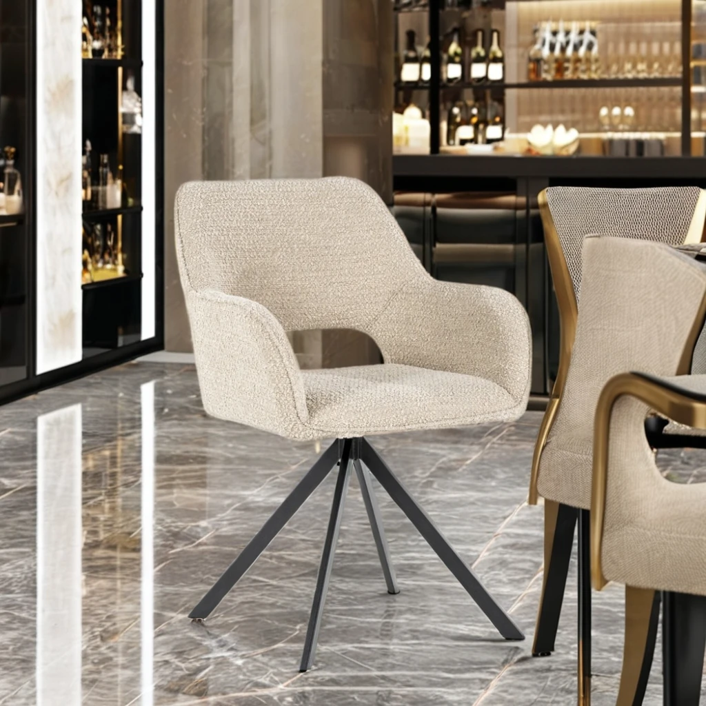 Light Luxury Home Nordic Bar Chair Villa Designer Back Coffee Shop Single Sofa Chair Modern velvet/sherpa swivel Dining Chair
