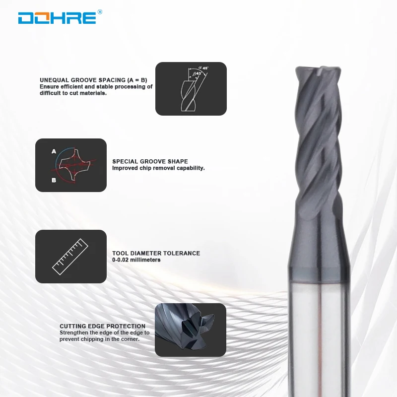 Dohre Industry-leading quality tungsten steel r0.2mm r0.5mm 4F small diameter solid carbide corner radius milling cutters