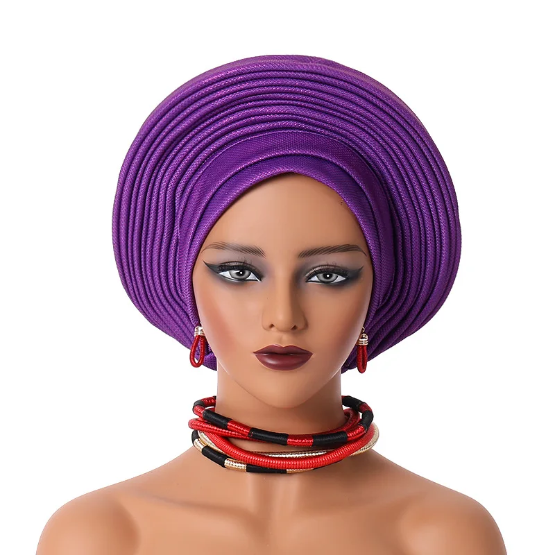 Wholesale 2024 hot sale headwraps women custom nigerian aso oke bonnet fashion free size female african headtie