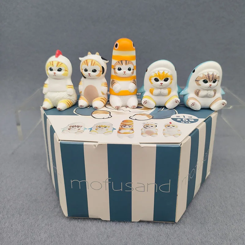 Blind Box Mofusands Action Figures Fried Shrimp Shark Cat PVC Blind Box Toys Cartoon Sanrios Cat on Slide Doll for Kids