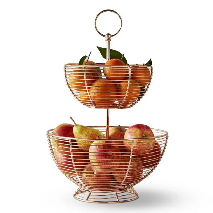 Finest Quality Iron Wire Home Storage Basket With Double Tier Fruits And Vegetables Basket At Cheap Price