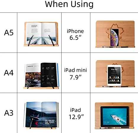 Natural Bamboo Desktop Book Stand Adjustable Angle Reading Cookbook Holder