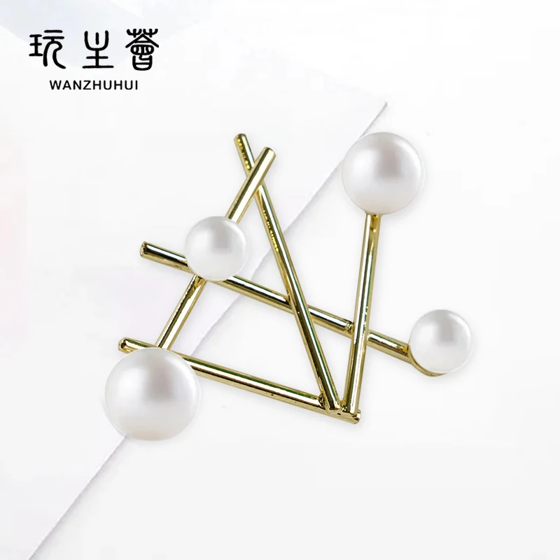  Unique gold plated sterling silver white pearl assymetrical
