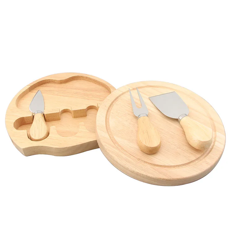 Factory direct sale rotatable wooden cutting board for cheese server set with 3 pieces tools