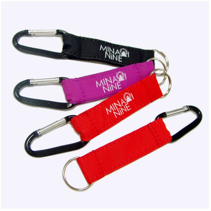 High Quality Carabiner Short Keychain Lanyard Custom Woven Logo Satin Carabiner Clips Key Ring Strap